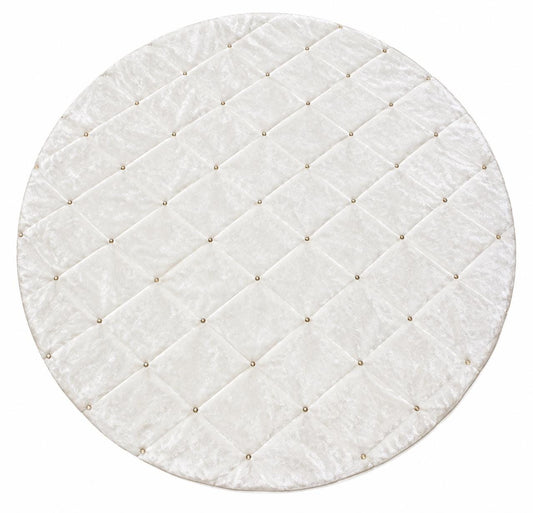 Snow White Velvet Quilted Table Topper, Beaded Christmas Tablecloth, Elegant Holiday Decor, White Round Table Cover, Handmade by HOME HEART