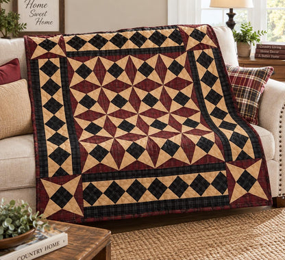 Spinning Wheel Plaid Quilt, Patchwork Quilt, Rustic Farmhouse Country Home throw, Hand Quilted baby quilt by Home Heart (Made in India)