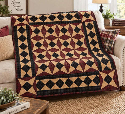 Spinning Wheel Plaid Quilt, Patchwork Quilt, Rustic Farmhouse Country Home throw, Hand Quilted baby quilt by Home Heart (Made in India)