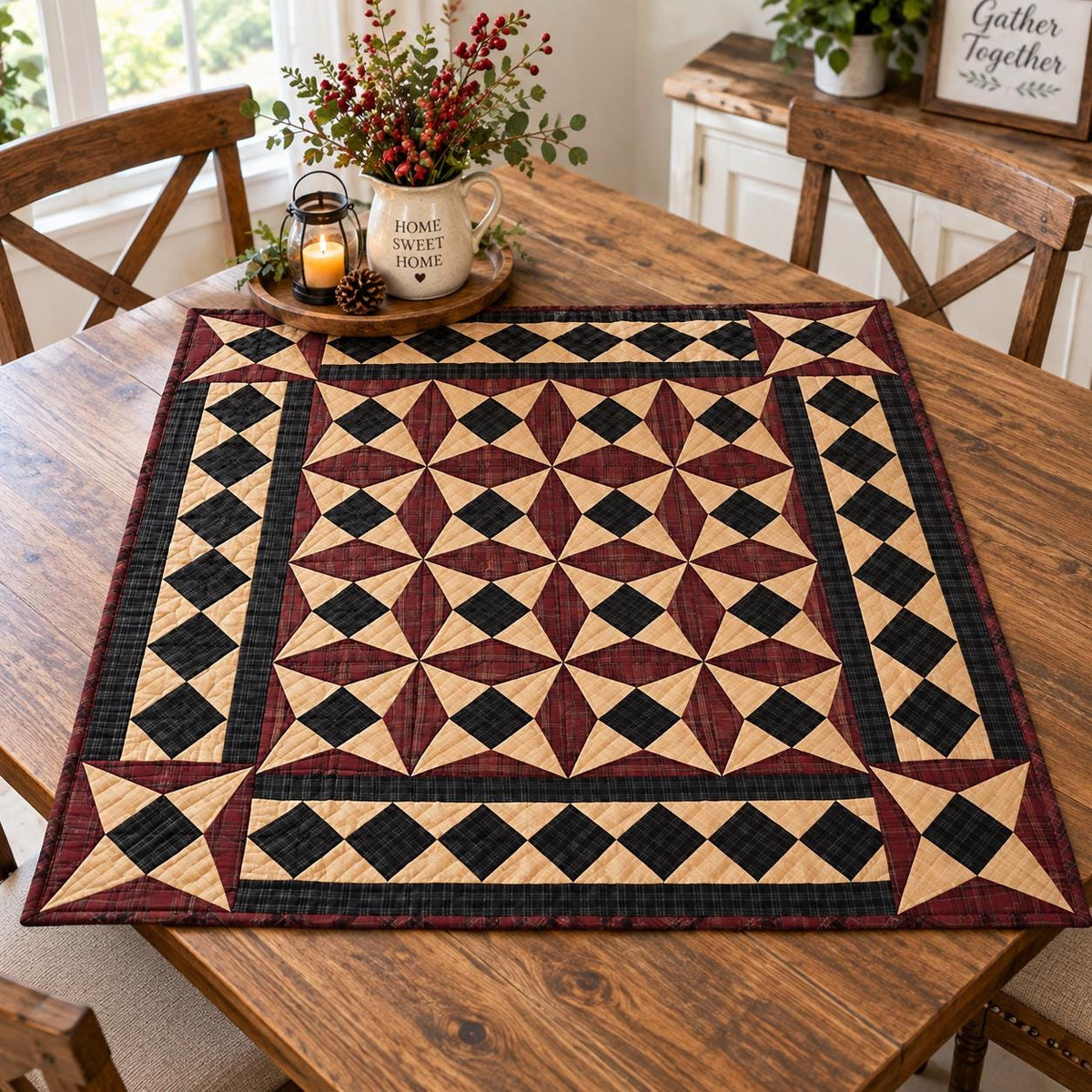 Spinning Wheel Plaid Quilt, Patchwork Quilt, Rustic Farmhouse Country Home throw, Hand Quilted baby quilt by Home Heart (Made in India)