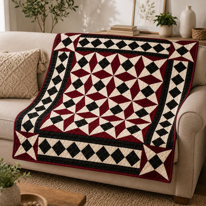 Primitive Spinning Wheel Quilt Hand Quilted Wall Hanging & Table Topper Plaid Country quilt decor by Home Heart Brands (Made in India)