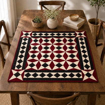 Primitive Spinning Wheel Quilt Hand Quilted Wall Hanging & Table Topper Plaid Country quilt decor by Home Heart Brands (Made in India)