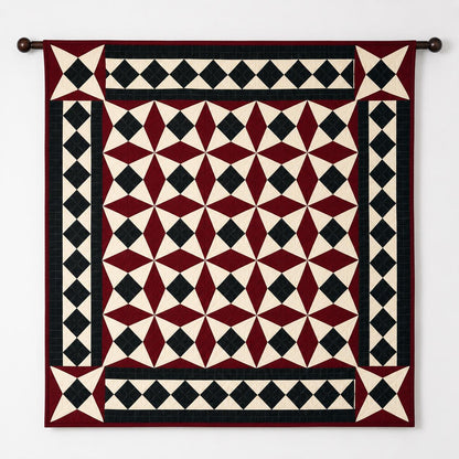 Primitive Spinning Wheel Quilt Hand Quilted Wall Hanging & Table Topper Plaid Country quilt decor by Home Heart Brands (Made in India)