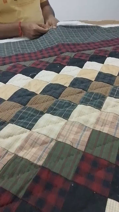 Make to Order Hand Quilted Quilt Trip Around the World Bedspread, Primitive Country Patchwork, Plaid Rustic Bedding by HOME HEART Brands