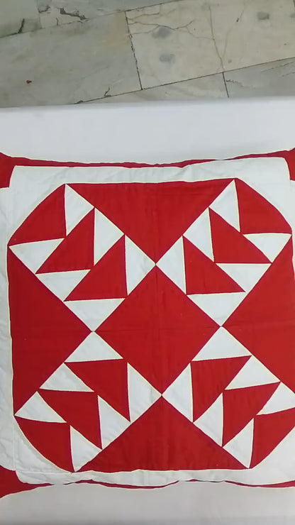 Hand made hand quilted patchwork pillow cover, cushion cover, throw pillow calico Bear paw red white by HOME HEART Brands(made in India)