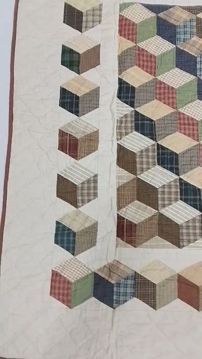 Country Tumbling Blocks Hand Quilted Wall Hanging – 46" x 46" Table Topper calico cotton print fabric  by Home Heart brands (Made in India)
