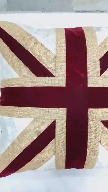 Velvet lurex jute Union Jack pillow cover, cushion cover  pillow not included micro velvet fabric by HOME HEART Brands(made in India)