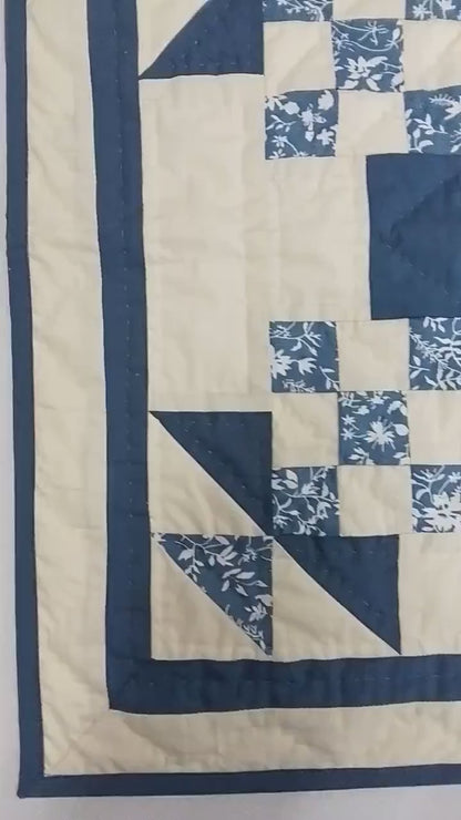 Table topper ,Wall hanging  hand quilted quilt Patchwork | Country Farmhouse Quilt Decor | Indigo garden star Cotton calico Quilt