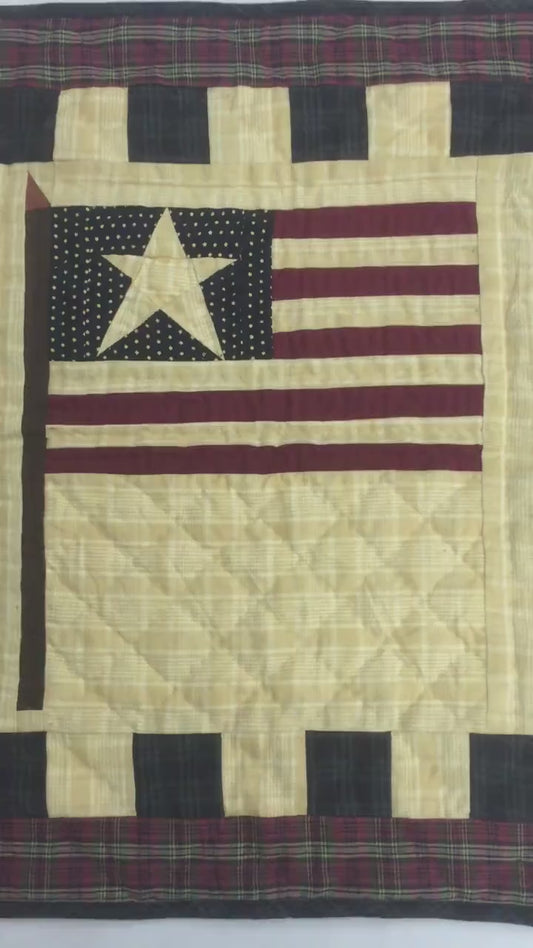 Old glory flag hand quilted crafted 19"X19" block square quilt, small quilt, Table Topper calico  by Home Heart brands (Made in India)