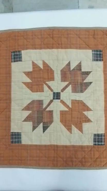 Hand made hand quilted quilt, table accent piece, Table topper Autumn leaves plaid fall quilt Cotton Heirloom Quality by HOME HEART Brands