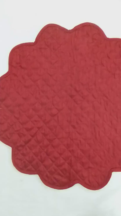 Dupioni Silk Burgundy Reversible Quilted Scalloped round Placemat – 15 Inch placemat & Table toppers  by HOME HEART Brands