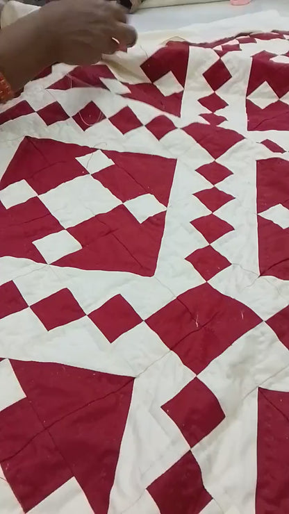 Wall hanging Hand made hand quilted quilt, Throw, Table topper Red Diamond chain square 100% Cotton Heirloom Quality by HOME HEART Brands