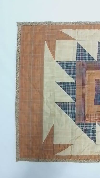 Hand made hand quilted craft placemat, tablemat, table topper, patchwork Autumn log cabin plaid 14"X19" by HOME HEART Brands (Made in India)