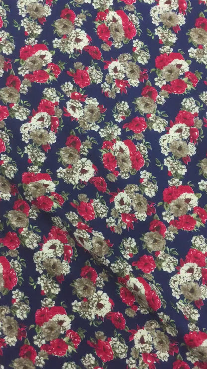 Fabric Soft Cotton Cambric Floral Print Fabric – Blue| red| Medium Weight | Quilting & Dress Material by HOME HEART Brands(Made in India)