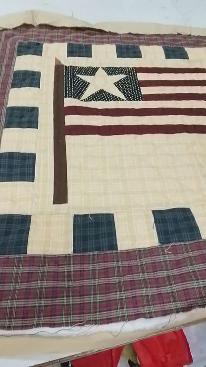 Old glory flag hand quilted crafted block quilt, square quilt, small quilt, Table Topper calico fabric by Home Heart brands (Made in India)