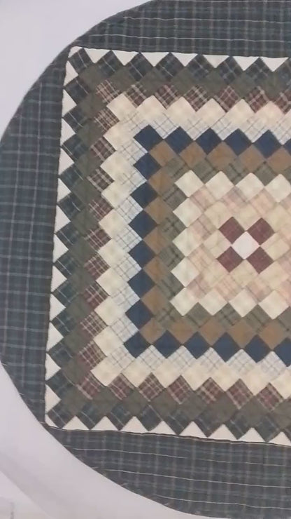 Hand made Hand quilted round Table Topper Trip Around the World Patchwork Plaid Table Topper quilt by Home Heart brands (Made in India)