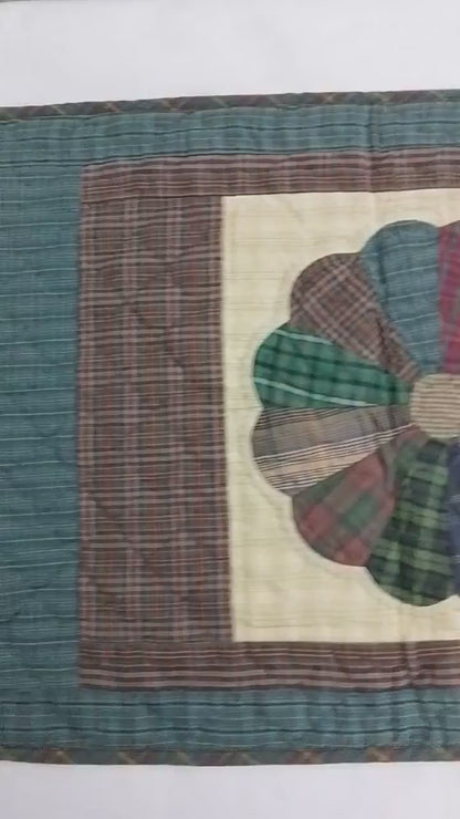 Hand Quilted patchwork Table Runner & Toppers 16"X46" Calico plaid Country Dresden plate Table runner by HOME HEART Brands(made in INDIA)