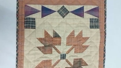 Hand-Quilted Autumn Leaves Table Runner: Country Plaid Patchwork