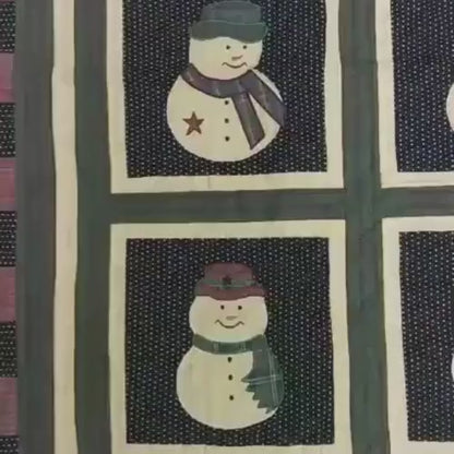 Hand made Throw Quilt, Table Toppers 44"x44" embroidered snowman primitive Hand Quilted Cotton quilt by Home Heart brands (Made in India)