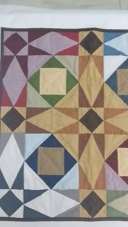 Primitive Patchwork Star Quilted Square Table Topper, Tree Mat , Wall Hanging Farmhouse Geometric Decor by Home Heart Brands (Made in India)