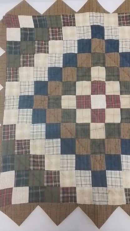 Hand made Hand quilted Throw Quilt, Table Topper Trip Around the World plaid calico zig zag quilt by Home Heart brands (Made in India)