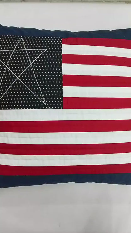 Hand made hand Quilted patchwork pillow cover, cushion cover, calico fabric Americana Flag pillow cover by HOME HEART Brands(made in India)