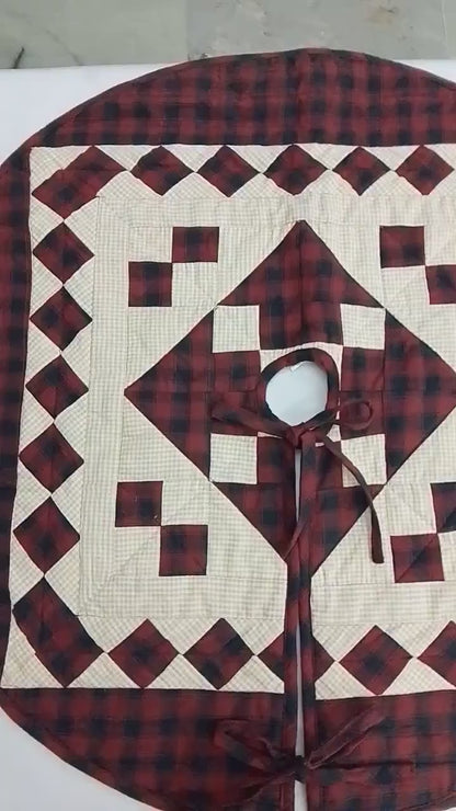 Christmas tree skirt quilted patchwork Red diamond square plaid Thick Double Layer Heirloom Quality by HOME HEART Brands(Made in India)
