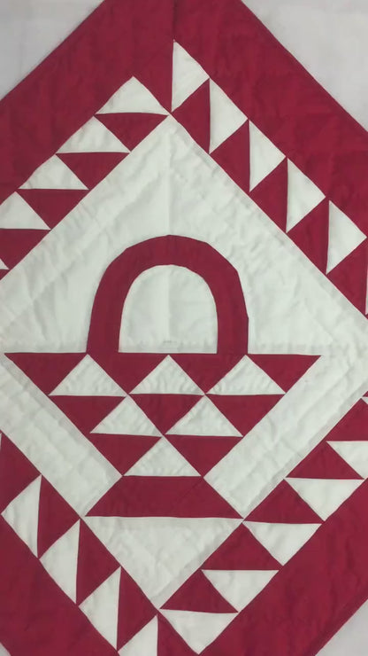 Wall hanging quilt, Small quilt, Throws, Table Toppers quilt, Baby Quilt, Basket Cranberry Red/Off-White Cotton fabric by HOME HEART Brands