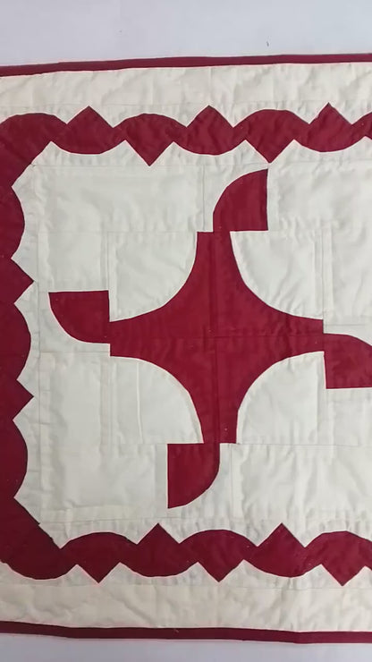 Hand crafted quilt Hand Quilted bedspread heirloom colonial-style patchwork deep red & off-white calico cotton fabric by HOME HEART Brands