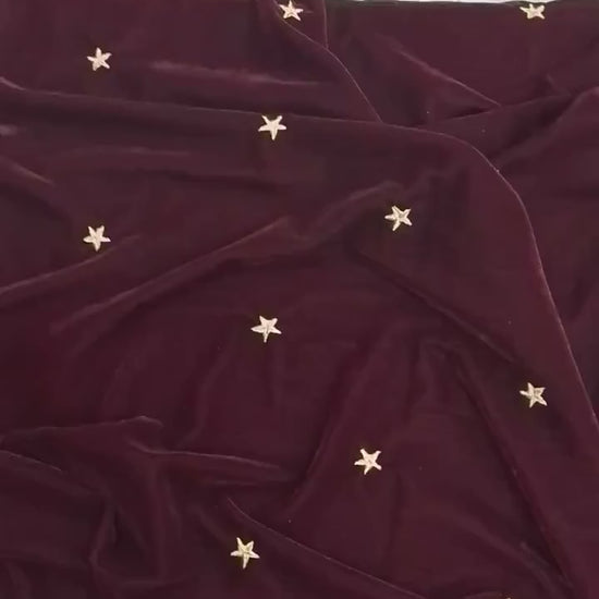 Fabric micro velvet crafted gold star embroidered  soft fabric 42” wide choose your yard collection by HOME HEART Brands (Made in India)
