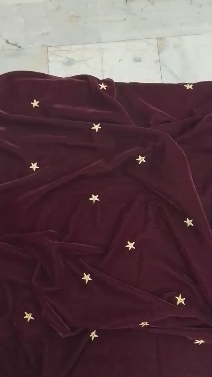 Fabric micro velvet crafted gold star embroidered  soft fabric 42” wide choose your yard collection by HOME HEART Brands (Made in India)