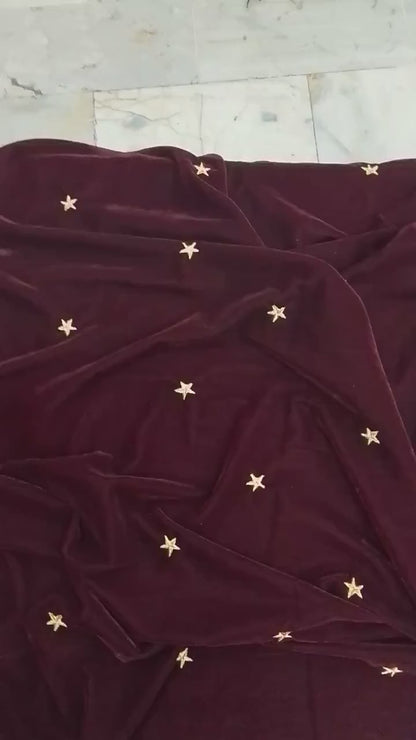 Fabric micro velvet crafted gold star embroidered  soft fabric 42” wide choose your yard collection by HOME HEART Brands (Made in India)