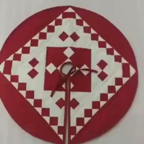 Christmas tree skirt hand made quilted patchwork Red Diamond calico Thick Double Layer Heirloom Quality by HOME HEART Brands(Made in India)