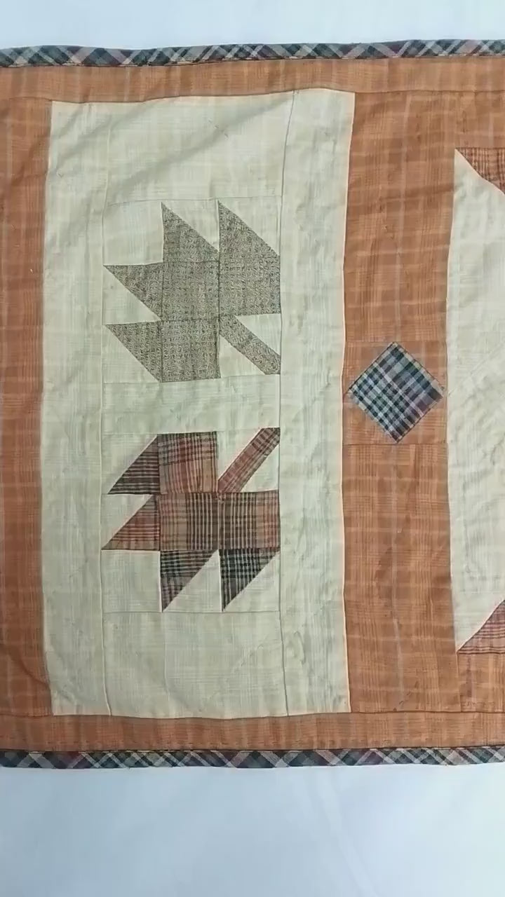 Table Runner Autumn star leaves Patchwork runner  Hand Quilted on  plaid fabric without batting 16x75 inch  by HOME HEART Brands(Made India)