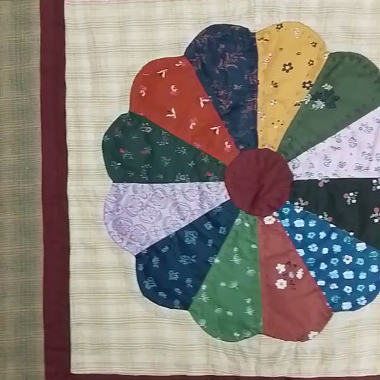 Hand made hand quilted patchwork pillow cover, cushion cover, throw pillow calico Dresden Plate Cushion by HOME HEART Brands(made in India)