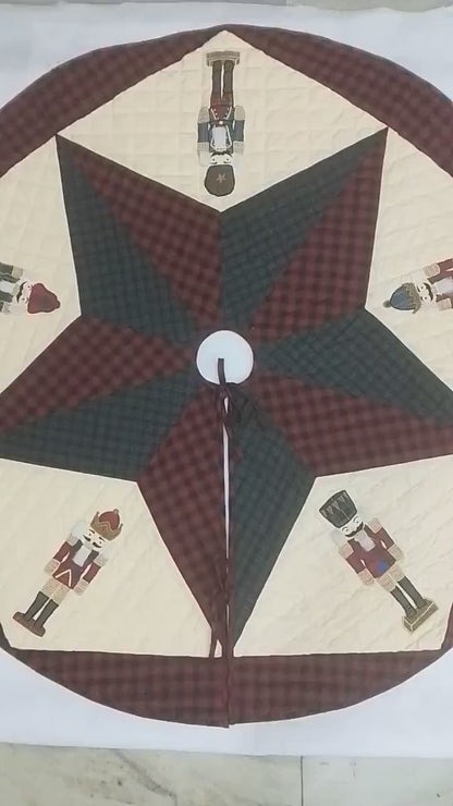 Christmas tree skirt NUTCRACKER Plaid Quilted 46" round patchwork embroidered Cotton Thick Double Layer by HOME HEART Brands(Made in India)