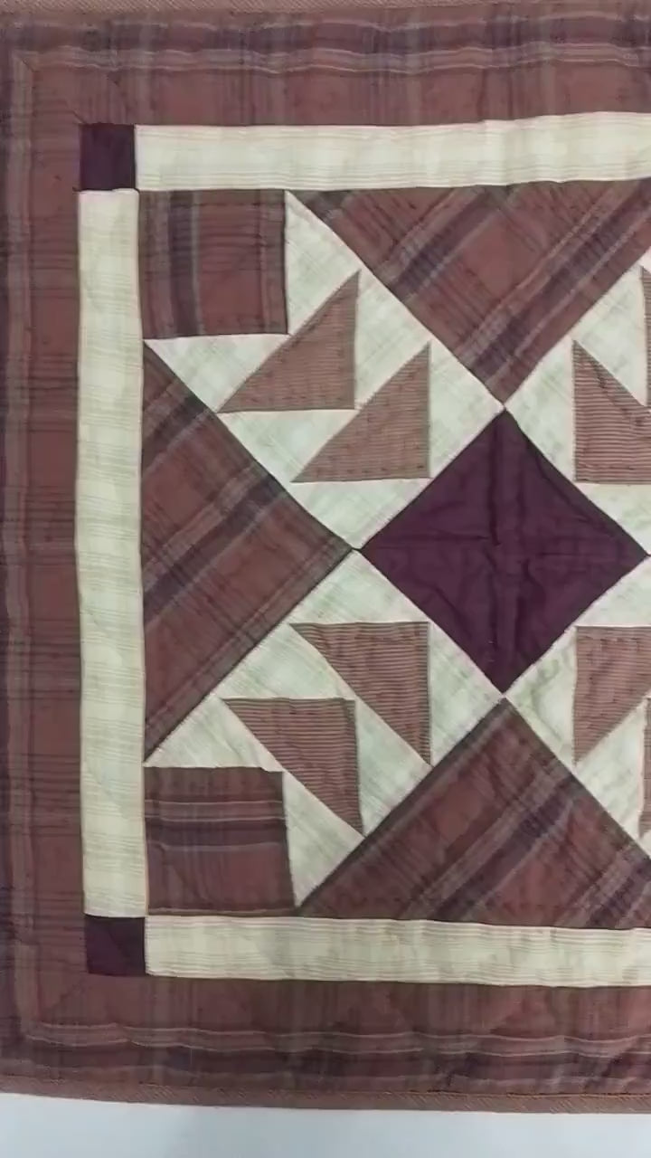 Hand made Hand quilted Wall hanging Quilt,Table Topper 19"x19" Primitive flying geese Burgundy plaid by Home Heart brands (Made in India)