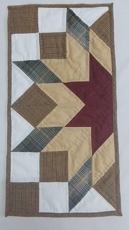 Hand made Hand quilted wall hanging, Table Topper 10"x20" Broken star quilt- set of 2 by Home Heart brands (Made in India)