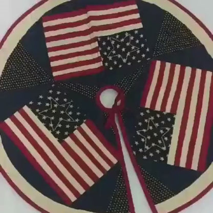 Christmas tree skirt table top 24" round hand made quilted rice stitch star patchwork Old glory flag Thick Double Layer by HOME HEART Brands