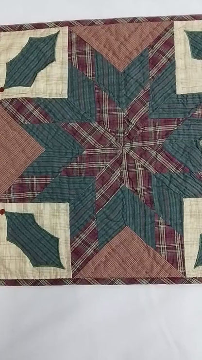 Table Runner Christmas Holly Star 15"x73" Holiday Decor Hand Quilted ,Embroidered table runner plaid fabric by HOME HEART Brands(Made India)