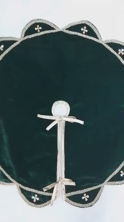 Christmas Tree Skirt Velvet Starburst Skirt handcrafted green Velvet, stone work double Layer  by HOME HEART Brands(Made in India)