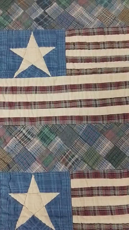 Hand Quilted crafted Old glory Americana flag patchwork plaid table runner 16"x50" Table Toppers by HOME HEART Brands(Made in India)