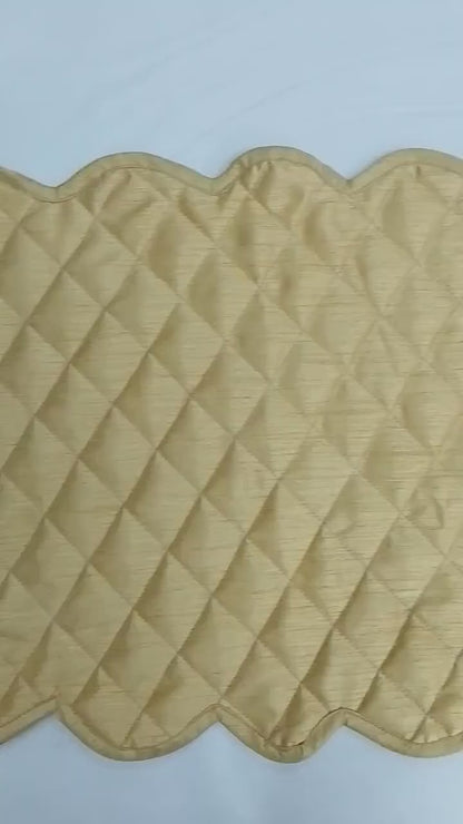 Golden Beige Dupioni Silk Quilted Table Runner: Reversible Scalloped Placemat