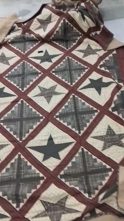 Hand Quilted King Size Cabin Star Quilt - Country Patchwork Bedspread (110x110)