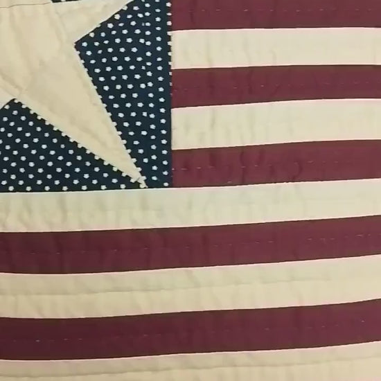 Hand made hand quilted patchwork pillow, cushion cover, calico American Flag Primitive pillow cover by HOME HEART Brands(made in India)