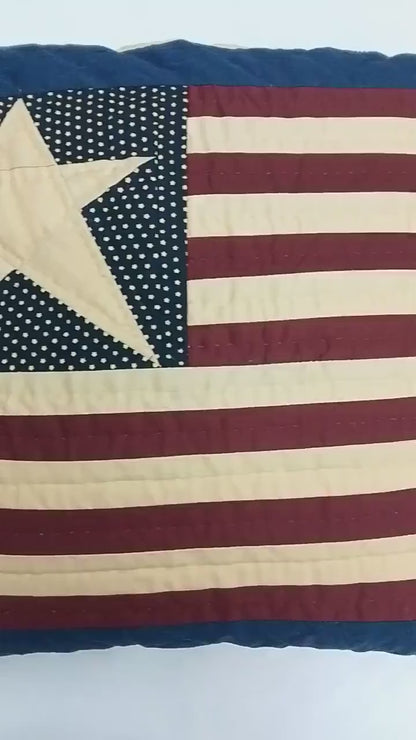 Hand made hand quilted patchwork pillow, cushion cover, calico American Flag Primitive pillow cover by HOME HEART Brands(made in India)