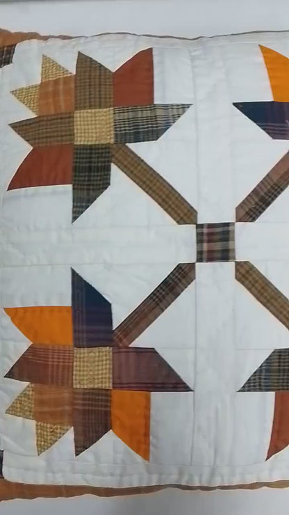 Hand made hand Quilted Autumn leaves patchwork pillow cover, cushion cover, pillow Calico  fabric by HOME HEART Brands(made in India)