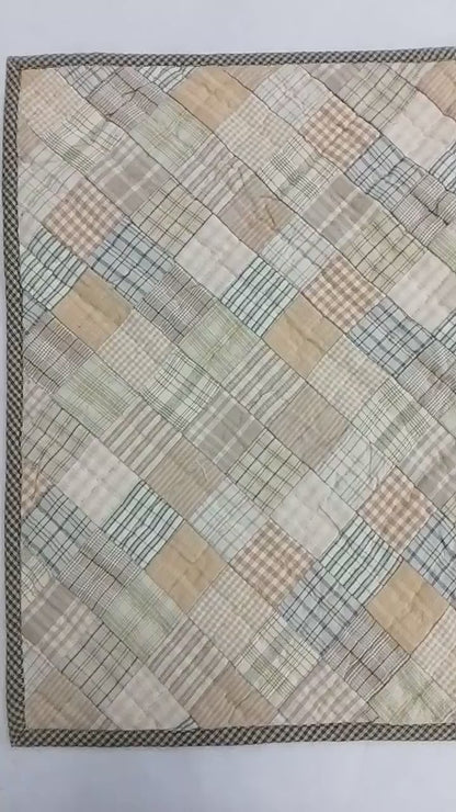 Hand Quilted patchwork Table Runner & Toppers 16"X46" Calico Country Light square plaid Table runner by HOME HEART Brands(made in INDIA)