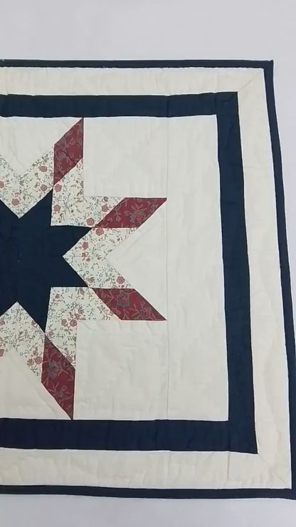Hand Quilted crafted  Lone Star Glory – Rust & Navy patchwork multi  table runner 16"x50" Table Toppers by HOME HEART Brands(Made in India)