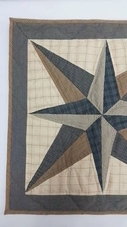 Hand made Hand quilted wall hanging, Table Topper 20"x20" Stars all around plaid quilt by Home Heart brands (Made in India)